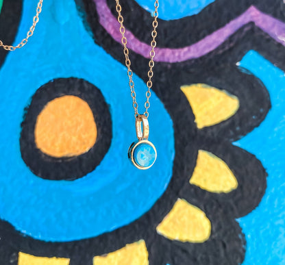 5mm Round Charm Yellow Gold plated Necklace in blue turquoise Round Natural Howlite Gemstone made by Born to Rock Jewelry