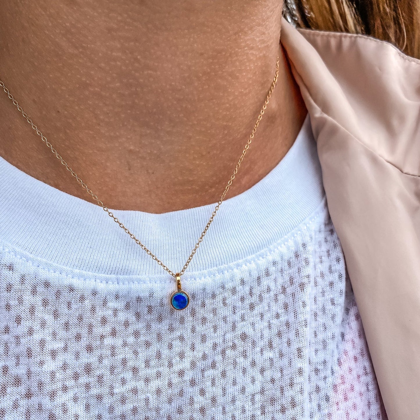 5mm Round Charm Yellow Gold plated Necklace in Royal Blue Round Natural Lapis Lazuli Gemstone made by Born to Rock Jewelry