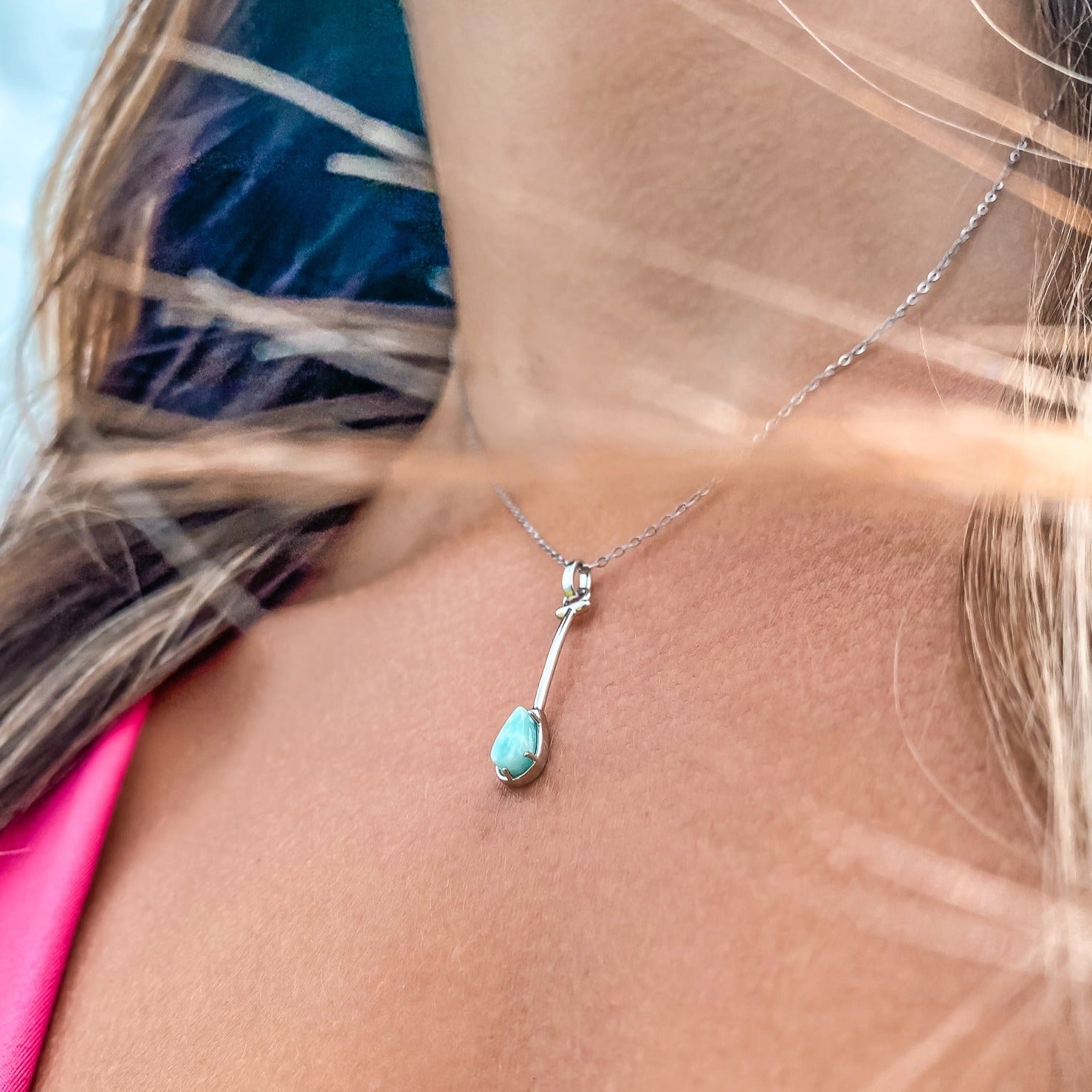 Paddler Jewelry inspired by Hawaiian Outrigger Canoe Paddle Charm Necklace in Green Aqua Amazonite Natural Gemstone. Made by Born to Rock Jewelry Store based in San Diego California. Paddling jewelry