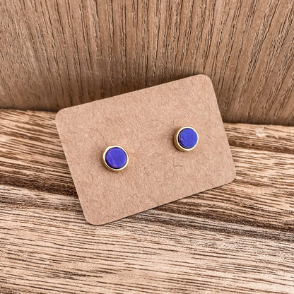 5mm Yellow Gold Plated Round Stud Earrings in Purple Violet Howlite Natural Gemstone made By Born To Rock. Online Jewelry Store Based in San Diego California