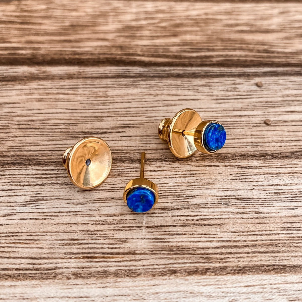 5mm Yellow Gold Plated Round Stud Earrings in Royal Blue Lapis Lazuli Gemstone made By Born To Rock. Online Jewelry store Based in San Diego California