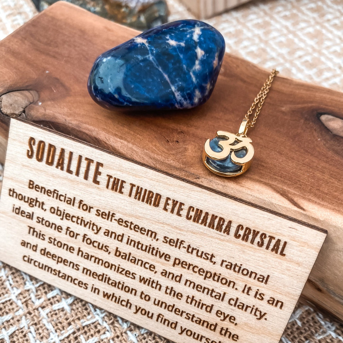 Yellow gold plated Om Yoga charm necklace in Sodalite