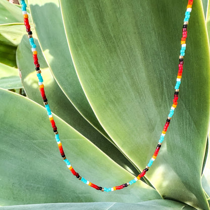 Handmade beaded necklace, adjustable necklace made with colored beads, layered necklaces, surf jewelry made by Born to Rock Jewelry, Family owned sports inspired and lifestyle jewelry brand based in San Diego, California