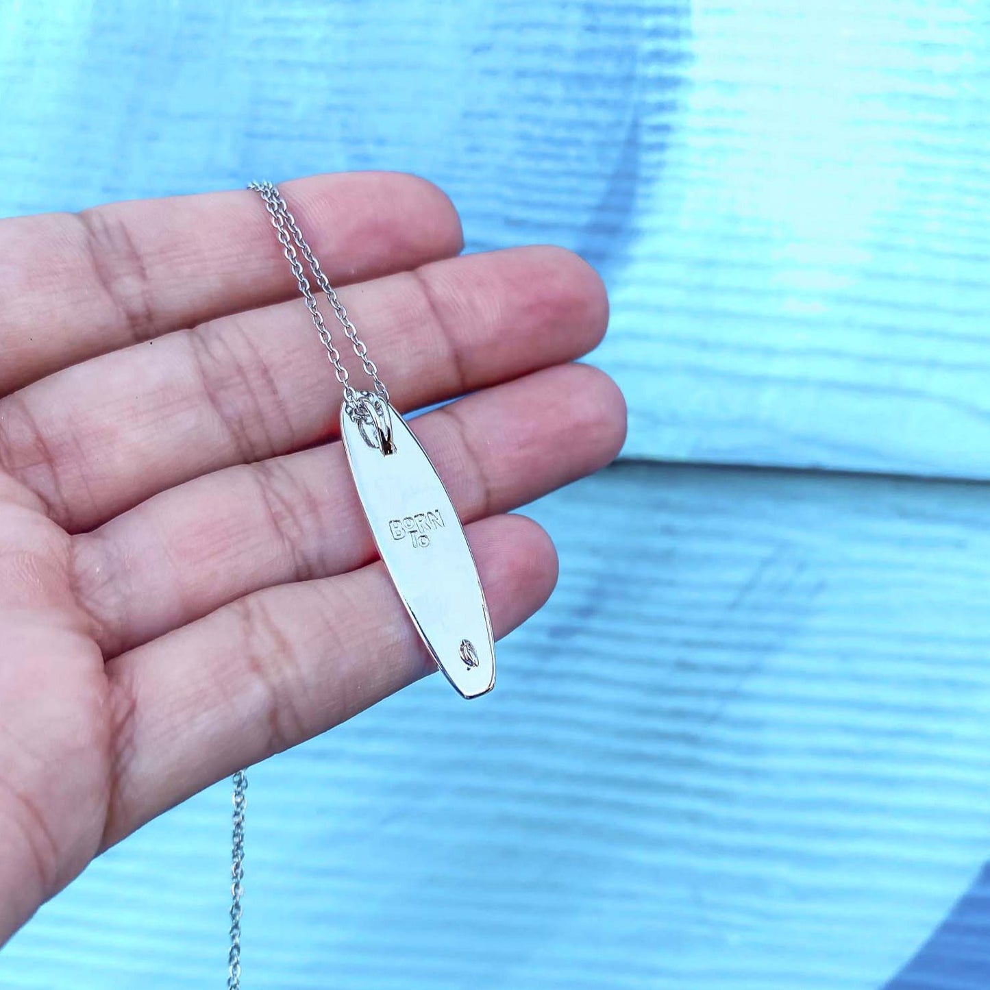 Silver longboard pendant necklace made by Born to rock jewelry