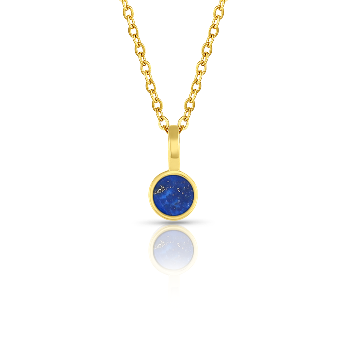 5mm Round Charm Yellow Gold plated Necklace in Royal Blue Round Natural Lapis Lazuli Gemstone made by Born to Rock Jewelry