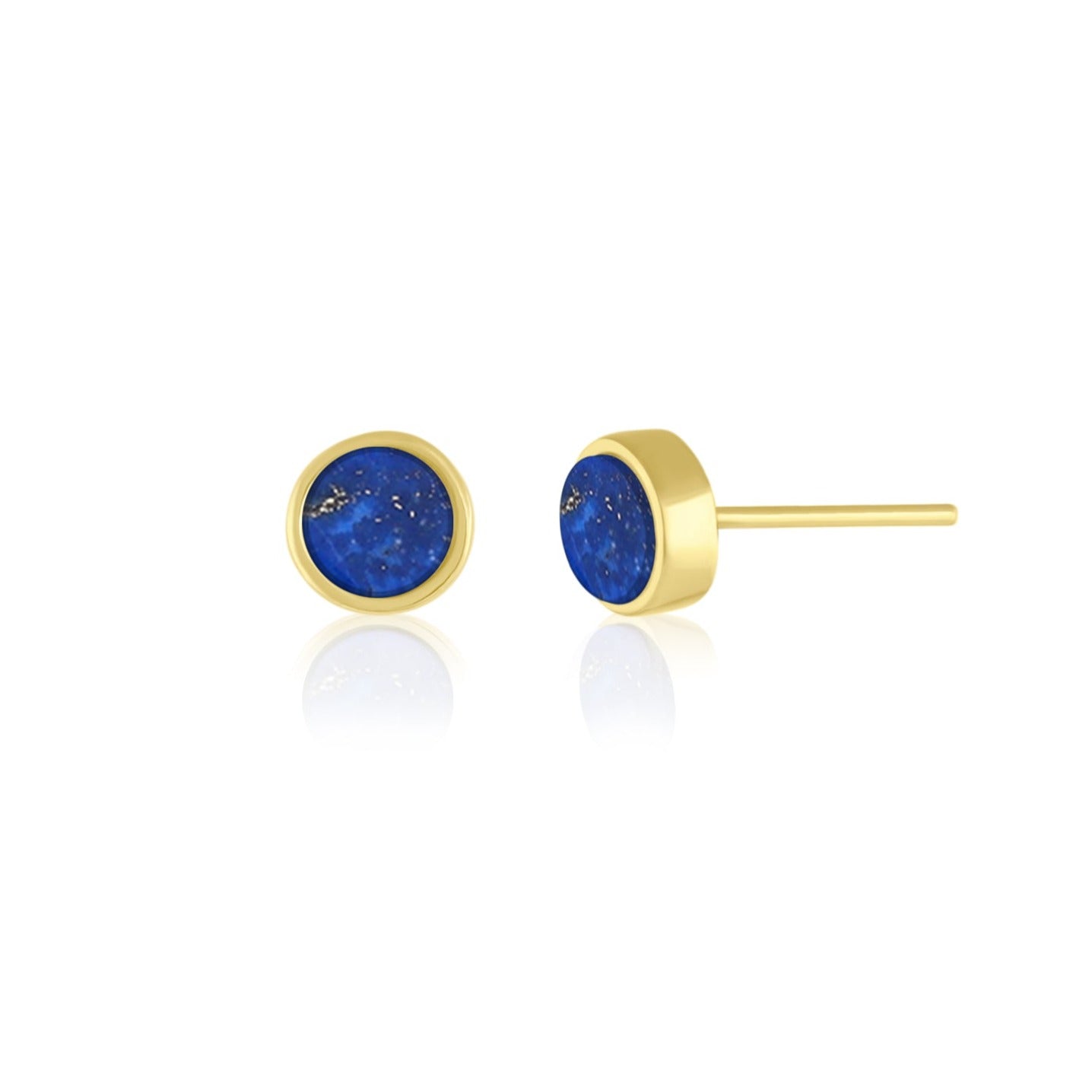 5mm Yellow Gold Plated Round Stud Earrings in Royal Blue Lapis Lazuli Gemstone made By Born To Rock. Online Jewelry store Based in San Diego California