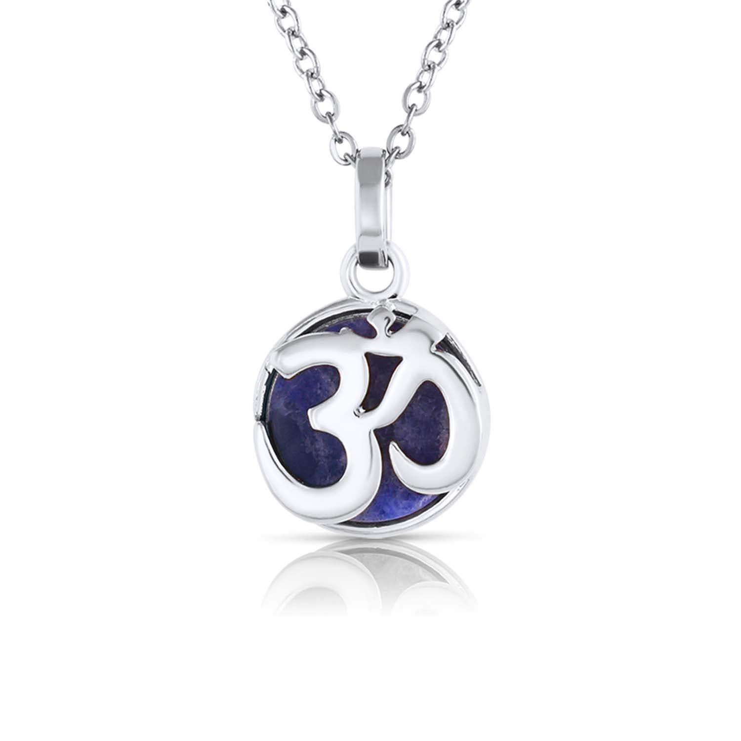 Om Yoga necklace with the third chakra gemstone crystal, Blue Crystal, Lapis Lazuli. Made by Born to Rock Jewelry