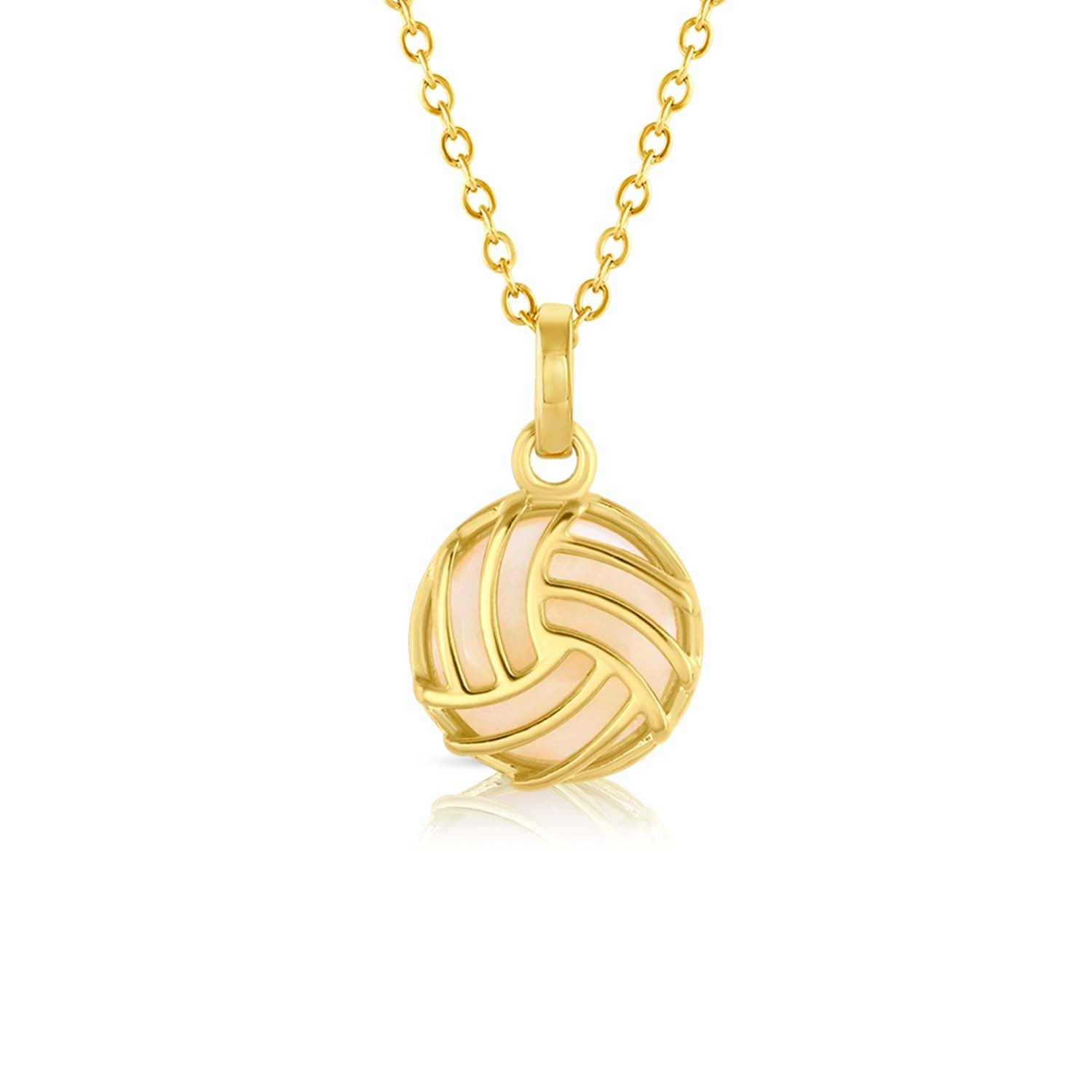 Volleyball charm necklace in mother of pearl,  handmade jewelry made by born to rock jewelry