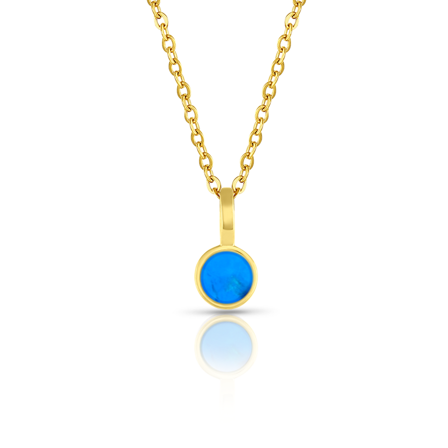 5mm Round Charm Yellow Gold plated Necklace in blue turquoise Round Natural Howlite Gemstone made by Born to Rock Jewelry