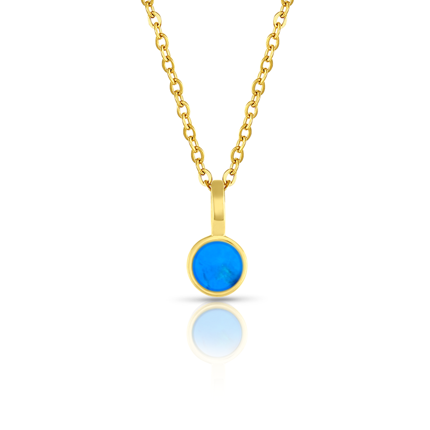 5mm Round Charm Yellow Gold plated Necklace in blue turquoise Round Natural Howlite Gemstone made by Born to Rock Jewelry
